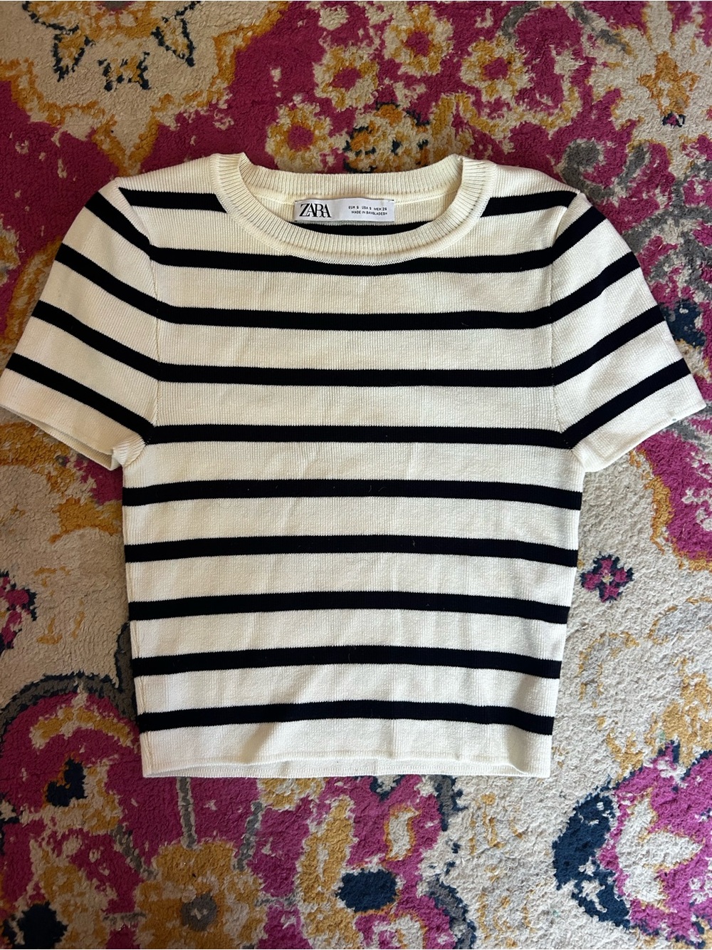 Zara' Short Sleeve Striped Top in Cream and Black